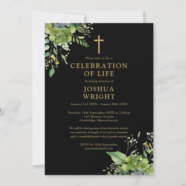 Christian Greenery Celebration Of Life Funeral Invitation (Front)