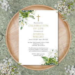 Christian Greenery Celebration Of Life Funeral Invitation