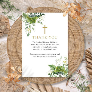 Christian Greenery Celebration Of Life Funeral Thank You Card
