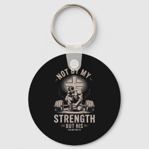 Christian Gym Not By My Strength But His Barbell W Key Ring