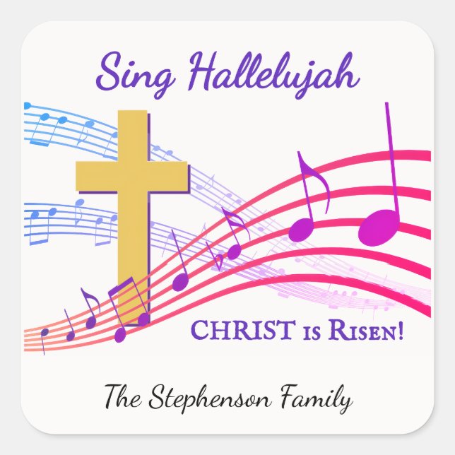 Christian HALLELUJAH CHRIST IS RISEN Easter Square Sticker (Front)