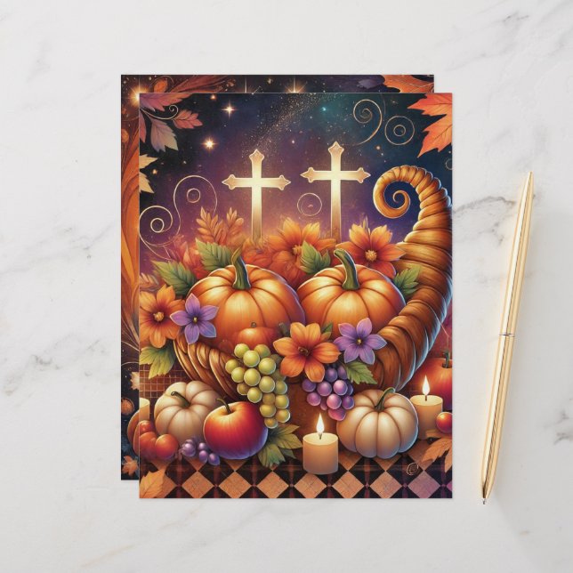 Christian Halloween Cornucopia Scrapbook Paper (Front/Back In Situ)