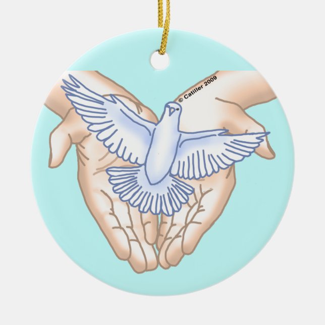 Christian Hands Dove Ceramic Tree Decoration (Front)