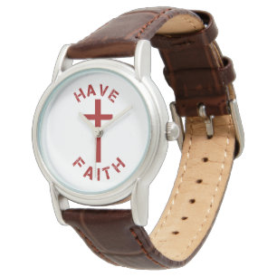 Christian Have Faith Red Cross and Text Design Watch