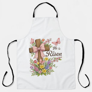 Christian- He is Risen Floral Cross Religious  Apron