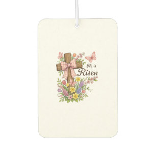 Christian- He is Risen Floral Cross Religious East Car Air Freshener