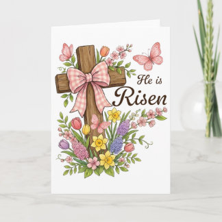 Christian- He Is Risen Floral Cross Religious East Card