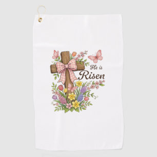 Christian- He is Risen Floral Cross Religious East Golf Towel