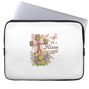 Christian- He is Risen Floral Cross Religious East Laptop Sleeve