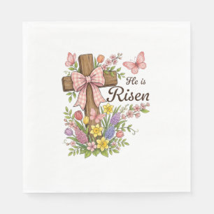 Christian- He is Risen Floral Cross Religious East Napkin
