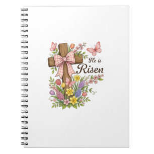 Christian- He is Risen Floral Cross Religious East Notebook