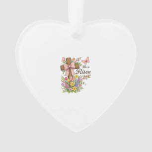 Christian- He is Risen Floral Cross Religious East Ornament