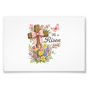 Christian- He is Risen Floral Cross Religious East Photo Print