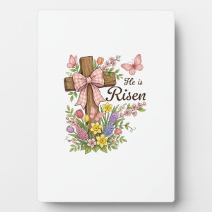 Christian- He is Risen Floral Cross Religious East Plaque
