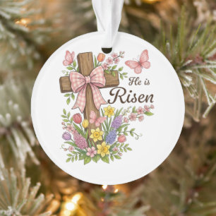 Christian- He is Risen Floral Cross Religious Ornament