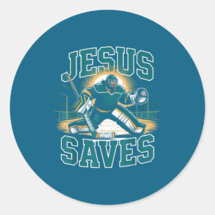 Christian Hockey Jesus Saves Goalie Humor Religiou Classic Round Sticker