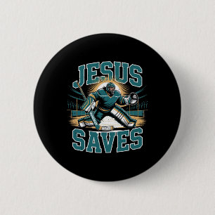 Christian Hockey Jesus Saves Hockey Goalie Humor R 6 Cm Round Badge