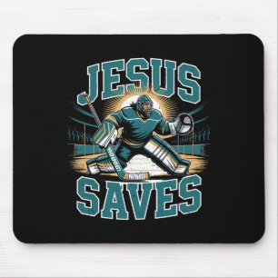 Christian Hockey Jesus Saves Hockey Goalie Humor R Mouse Pad