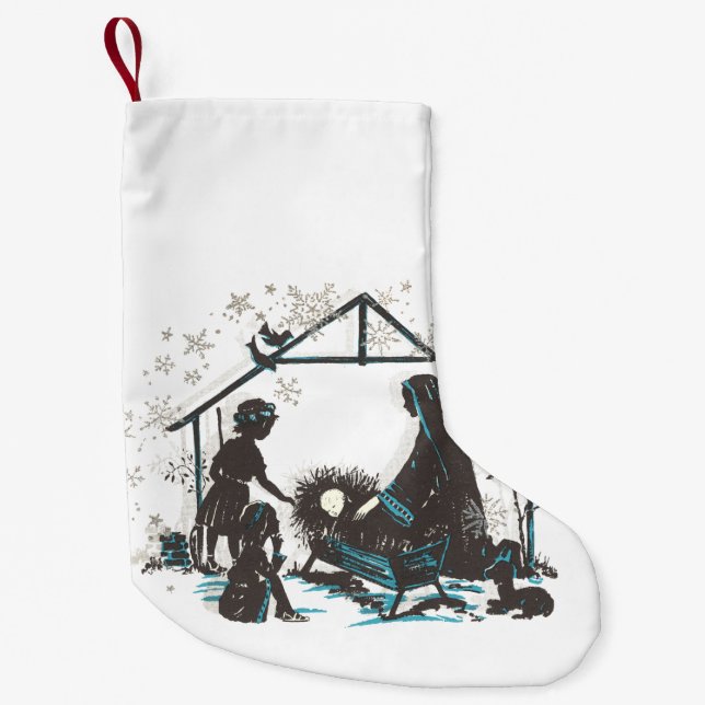 Christian Holy Baby Jesus Christmas Nativity Scene Small Christmas Stocking (Front)
