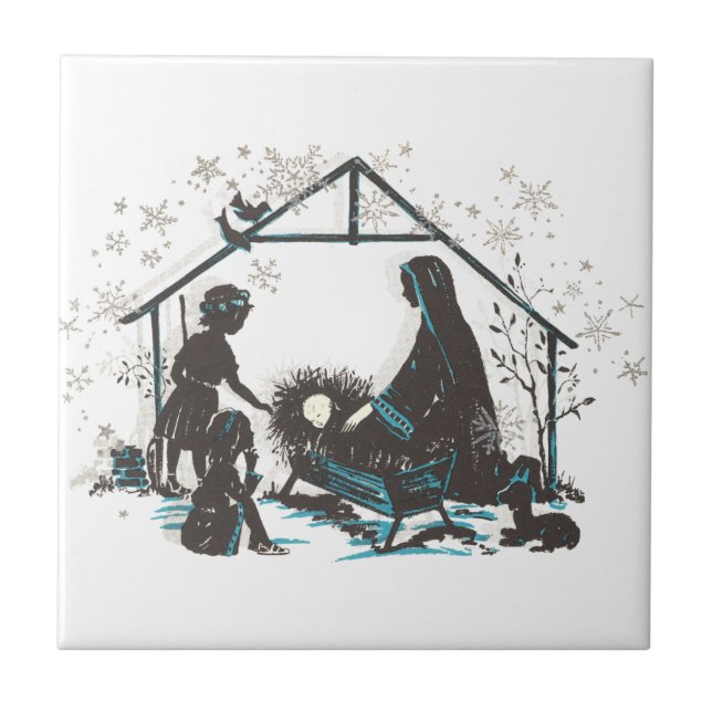 Christian Holy Baby Jesus Christmas Nativity Scene Tile (Front)