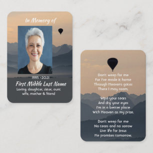 Christian Hot Air Balloon Memorial Keepsake Business Card