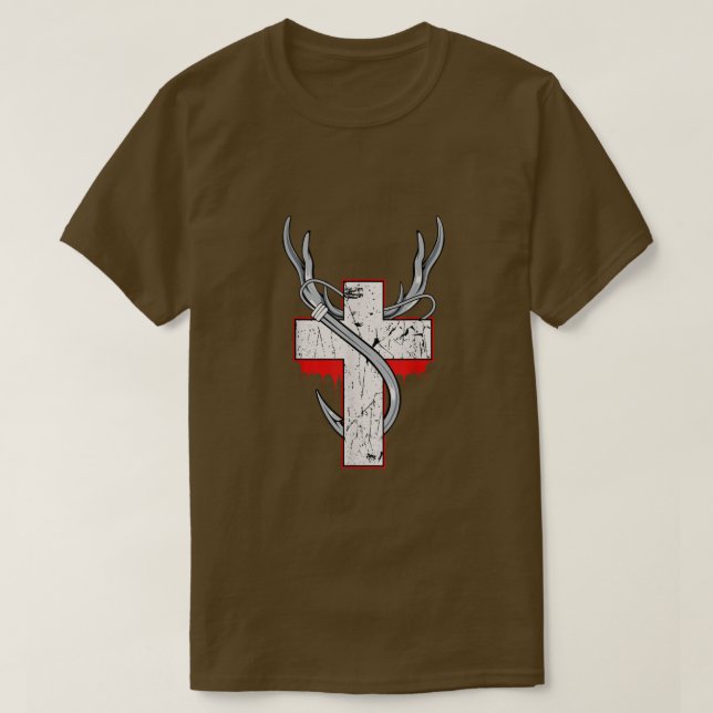 Christian Hunting Fishing Hunter Angler Antler Cro T-Shirt (Design Front)
