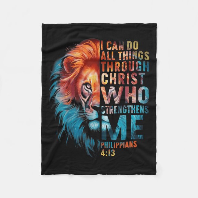 Christian I Can Do All Thing Through Christ Lion F Fleece Blanket (Front)
