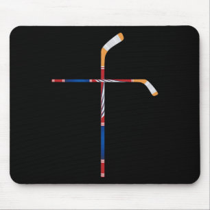 Christian Ice Hockey Sticks Cross Faith Sports Mouse Pad