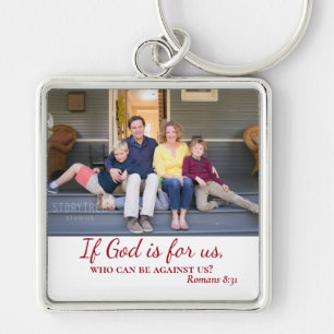 Christian If God is For us Family Photo Key Ring