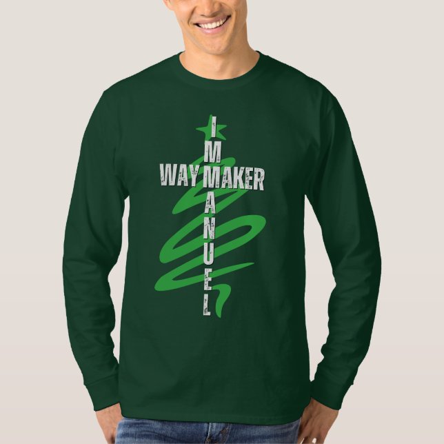 Christian IMMANUEL WAY MAKER Jesus Christmas Tree T-Shirt (Front)