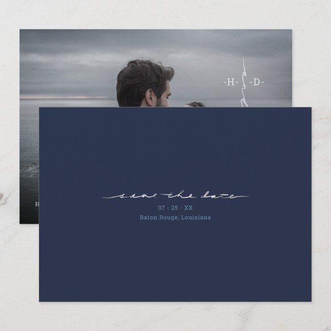 Christian Initials Cross Hand Lettered Photo Save The Date (Front/Back)