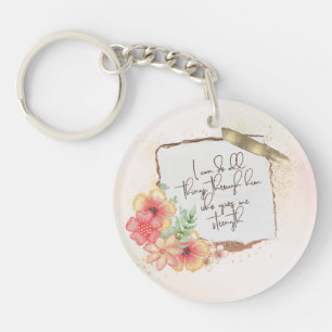 Christian Inscribed Scripture Elegant Gold Glitter Key Ring