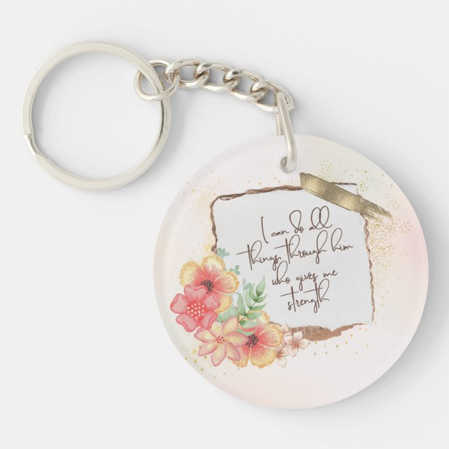 Christian Inscribed Scripture Elegant Gold Glitter Key Ring (Front)
