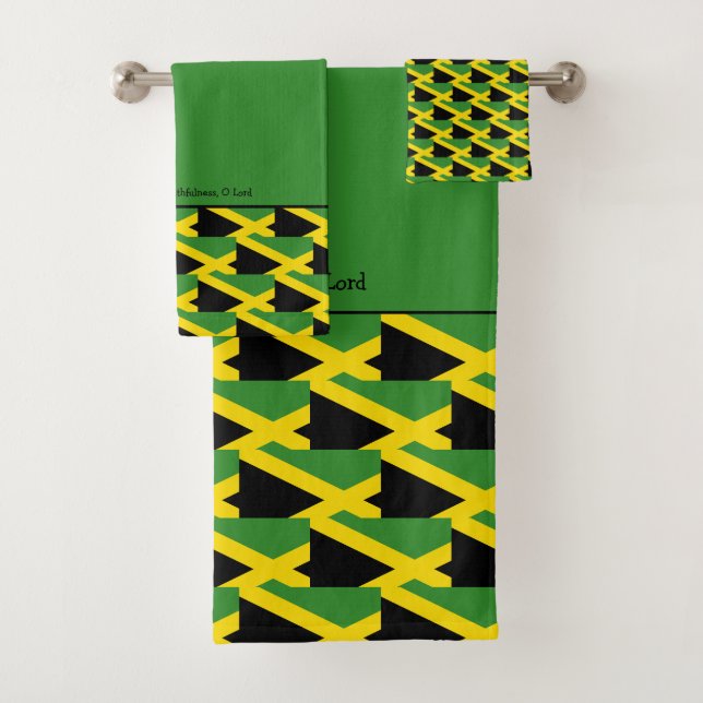 Christian JAMAICAN FLAG Pattern Personalised Bath Towel Set (Insitu)