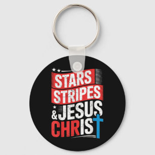 Christian Jesus Christ Stars Stripes 4th Of July U Key Ring