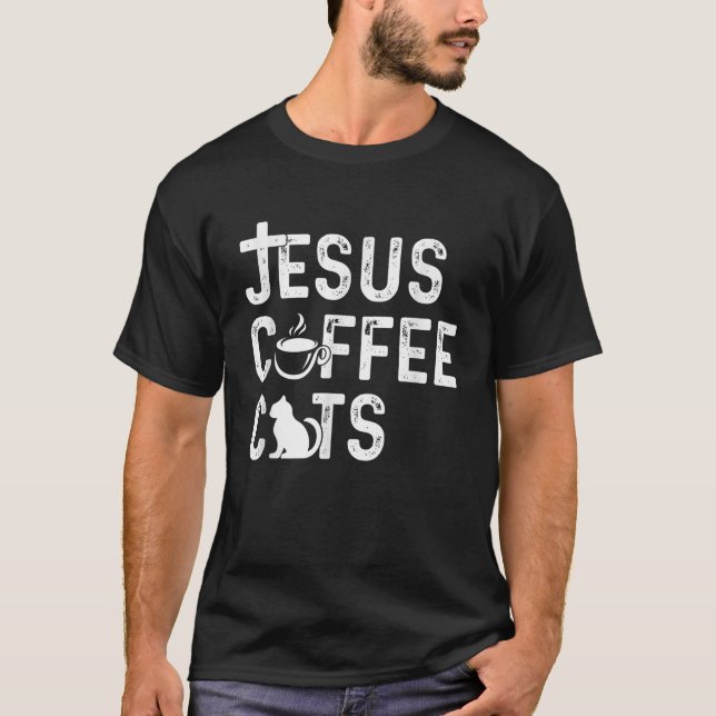 Christian Jesus Coffee Cats Religous Cat Caffeine  T-Shirt (Front)