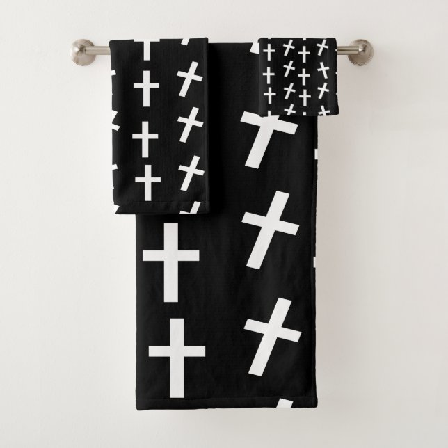 Christian Jesus cross black Easter pattern Bath Towel Set (Insitu)