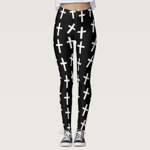 Christian Jesus cross black Easter pattern Leggings