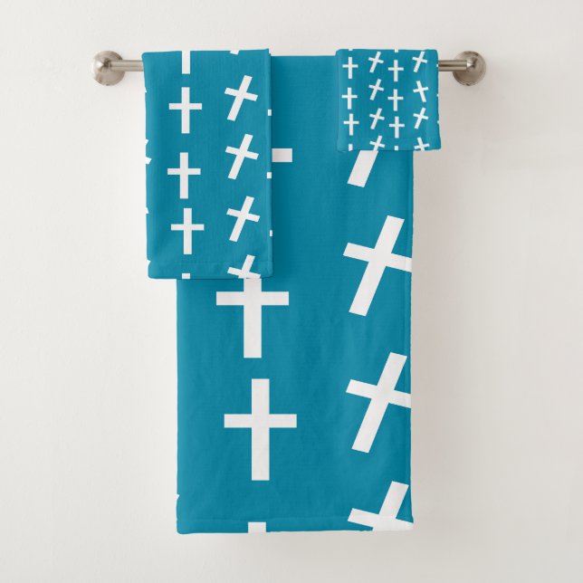 Christian Jesus cross blue Easter pattern Bath Towel Set (Insitu)