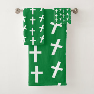 Christian Jesus cross green pattern Bath Towel Set