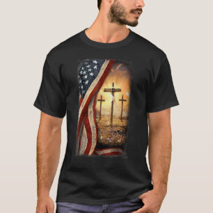 Christian Jesus Cross Patriotic American Flag Usa T-Shirt