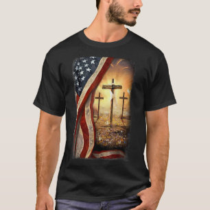 Christian Jesus Cross Patriotic American Flag Usa T-Shirt