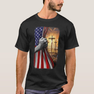 Christian Jesus Cross Patriotic American Flag Usa  T-Shirt