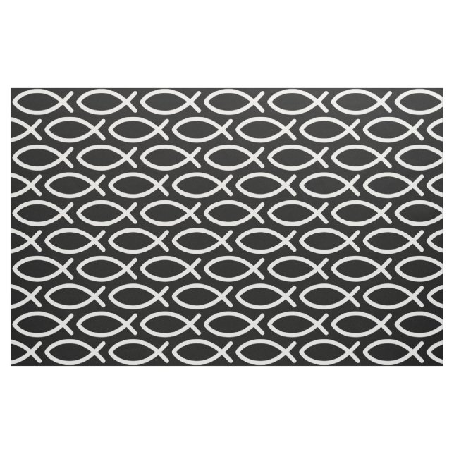 Christian Jesus Fish Pattern Black  Fabric (Fat Quarter)
