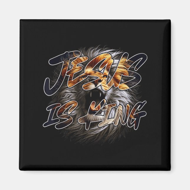 Christian Jesus Is King With Striking Lion Of Juda Magnet (Front)