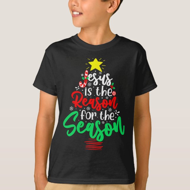 Christian Jesus Is The Reason Christmas Xmas Tree  T-Shirt (Front)