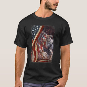Christian Jesus Lion Of Judah American Flag Patrio T-Shirt
