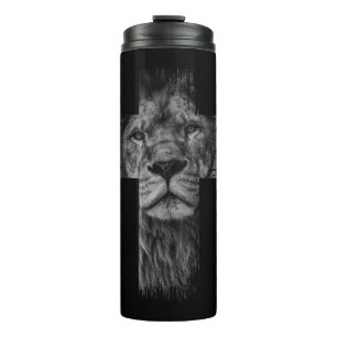 Christian Jesus Lion of Tribe Judah Cross Gift for Thermal Tumbler
