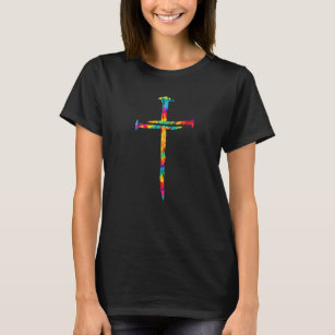Christian Jesus Nail Cross Tie Dye Rainbow Bible R T-Shirt