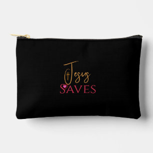 Christian Jesus Saves Cross Heart Accessory Pouch
